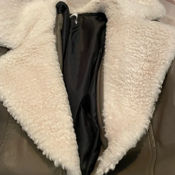 GIGI TAUPE VEGAN LEATHER PEA COAT - Picture 4 of 6